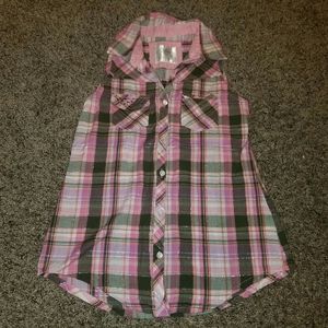 Justice Pink Plaid Sleeveless Shirt